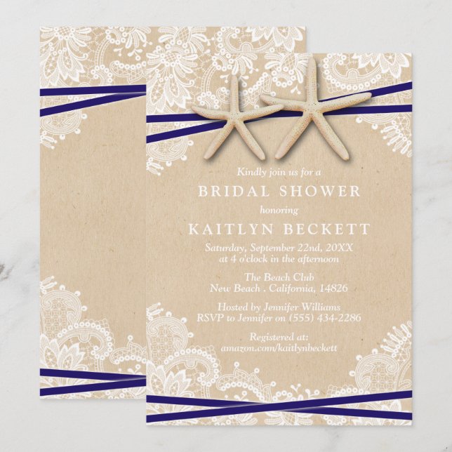 Rustic Starfish Beach Bridal Shower Invitations (Front/Back)