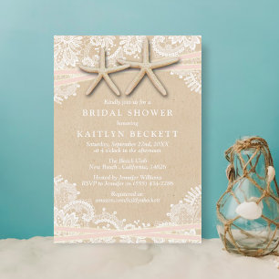 Rustic Starfish Beach Bridal Shower Invitations