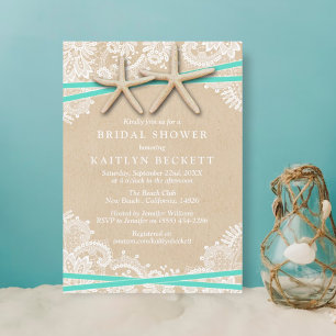 Rustic Starfish Beach Bridal Shower Invitations