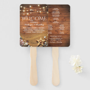 Rustic Starfish Beach Lights Wedding Program Hand Fan