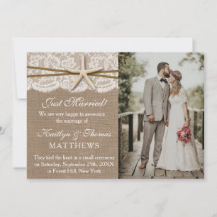 Rustic Starfish Beach Wedding Photo Marriage Announcement