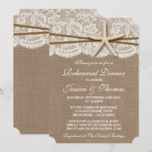 Rustic Starfish Beach Wedding Rehearsal Dinner Invitation