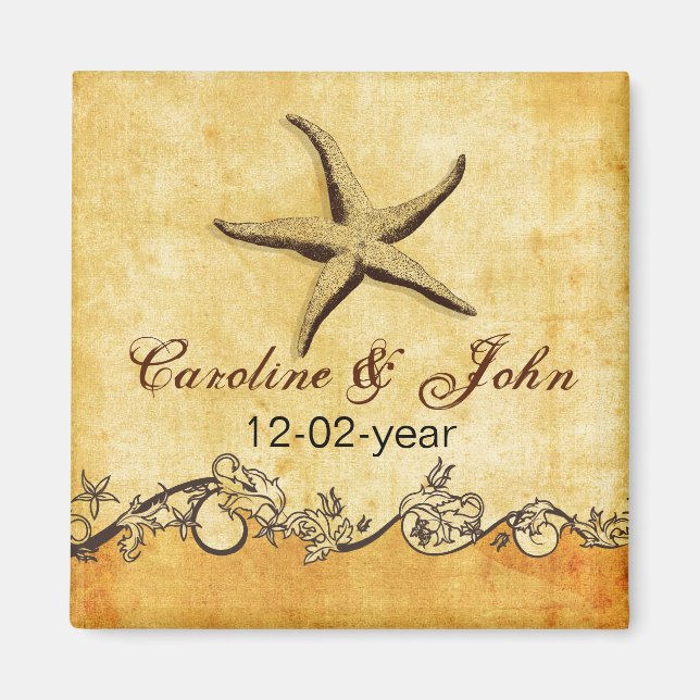 rustic starfish beach wedding save the date magnet (Front)