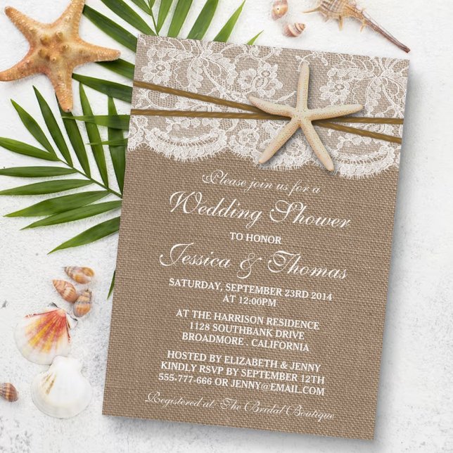 Rustic Starfish Beach Wedding Shower Invitations (Creator Uploaded)