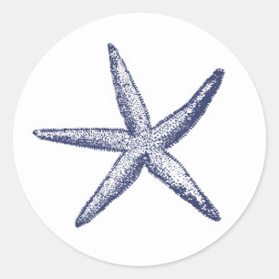Rustic Starfish Blue Beach Wedding Classic Round Sticker