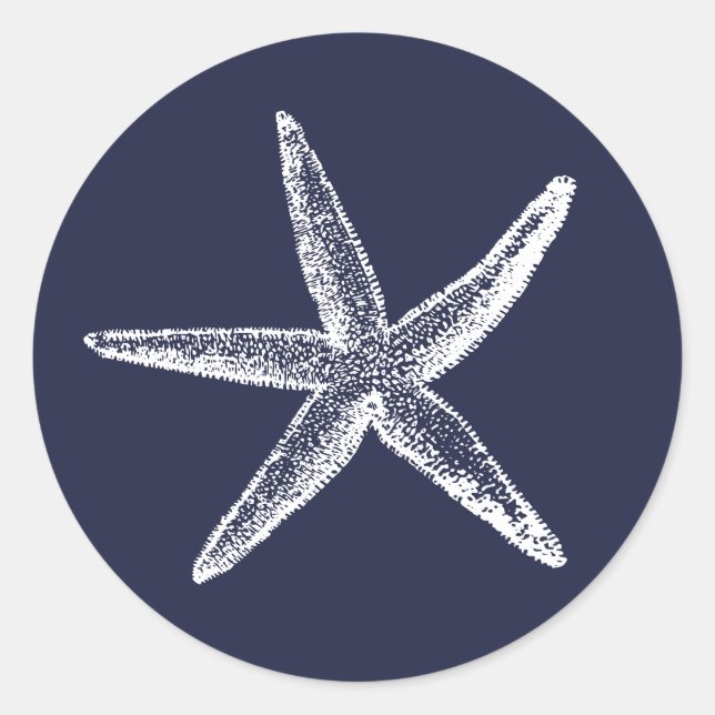 Rustic Starfish Blue Beach Wedding Classic Round Sticker (Front)