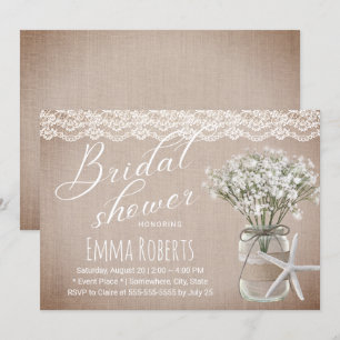 Rustic Starfish Floral Jar Vintage Bridal Shower Invitation