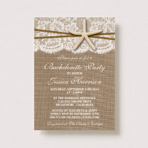 Rustic Starfish On Burlap Beach Bachelorette Party Invitation