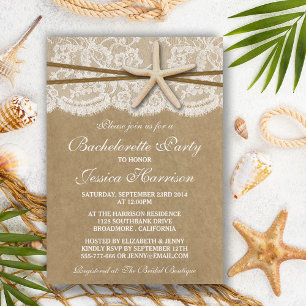 Rustic Starfish On Kraft Beach Bachelorette Party Invitation