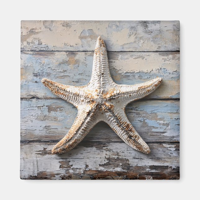 Rustic Starfish on Weathered Wood Magnet (Front)