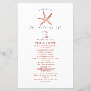 Rustic Starfish Red & Blue Beach Wedding Program