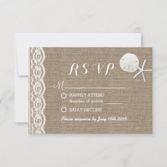 Rustic Starfish & Sand Dollar Beach Wedding RSVP (Front)