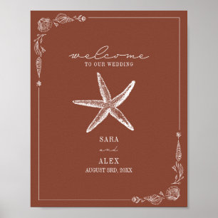 Rustic Starfish Terracotta Beach Wedding Welcome Poster
