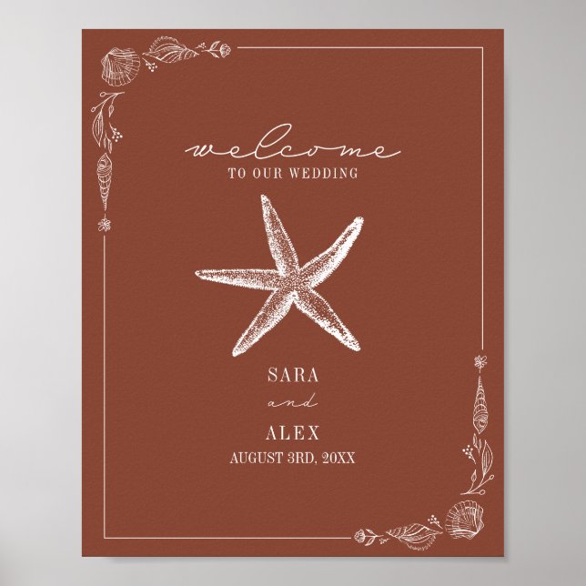 Rustic Starfish Terracotta Beach Wedding Welcome Poster (Front)