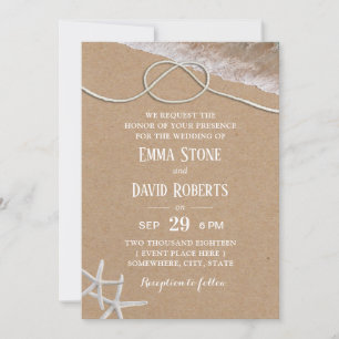 Rustic Starfish Tying the Knot Beach Wedding Invitation
