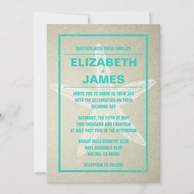 Rustic Starfish Wedding Invitations (Front)