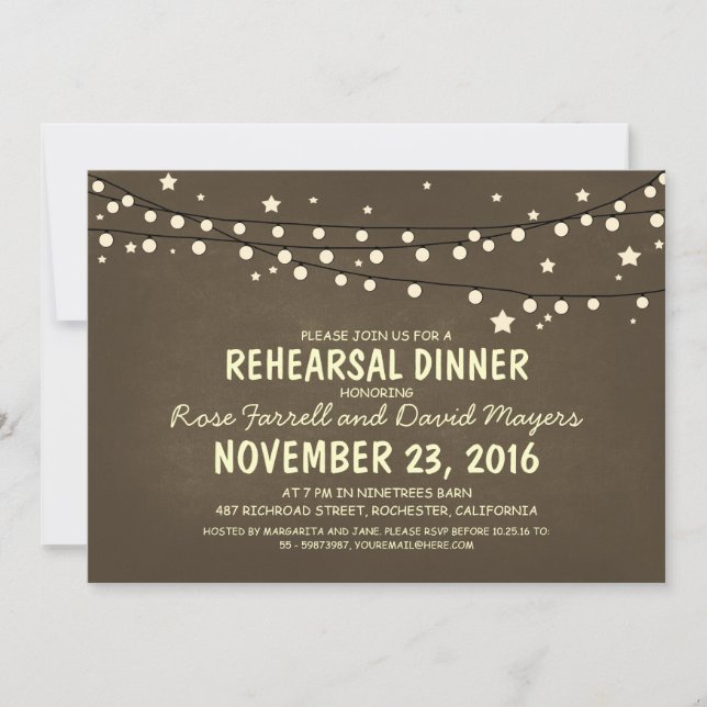 Rustic Starry Night Lights Rehearsal Dinner Invitation (Front)