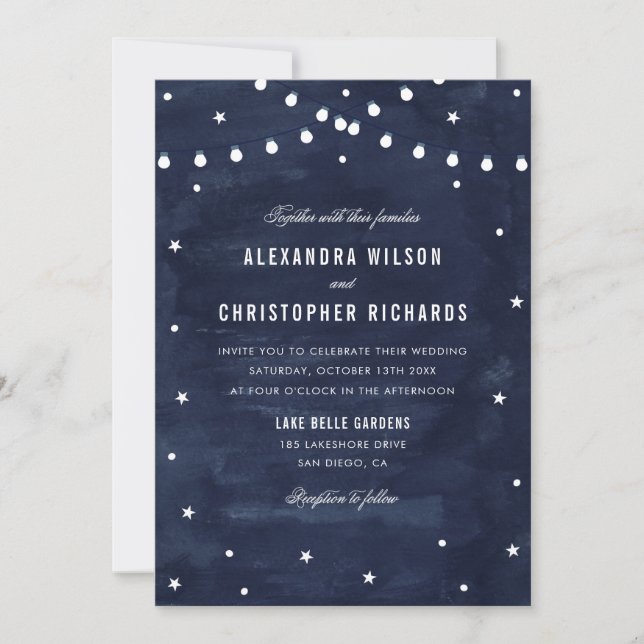 Rustic Starry Night String Lights Wedding Invitation (Front)