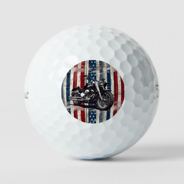 Rustic Stars and Stripes Motorcycle Golf Balls (Front)