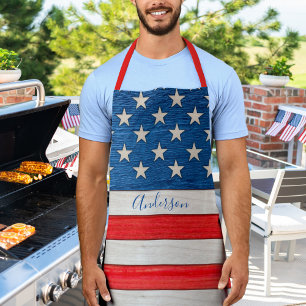 Rustic Stars and Stripes Red White Blue Apron
