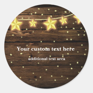 Rustic Stars String Lights Wood Baby Shower Classic Round Sticker