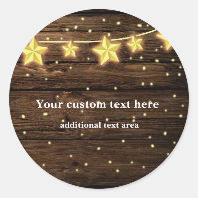 Rustic Stars String Lights Wood Baby Shower Classic Round Sticker (Front)