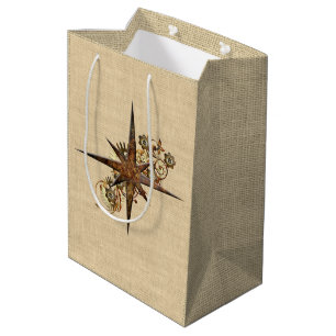 Rustic Steampunk Compass Star Medium Gift Bag