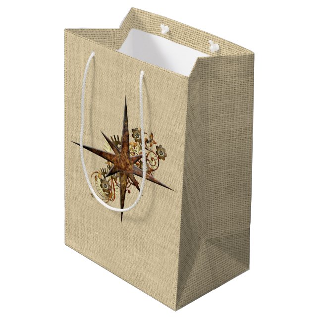 Rustic Steampunk Compass Star Medium Gift Bag (Back Angled)