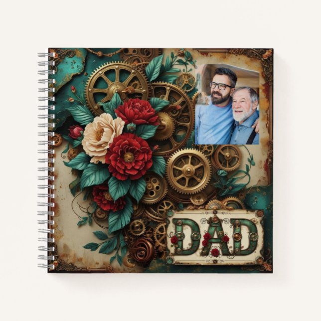Rustic Steampunk Father’s Day Gearwork Design Notebook (Front)