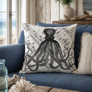 rustic steampunk nautical modern vintage octopus cushion