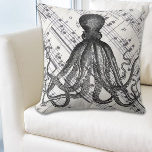 rustic steampunk nautical modern vintage octopus cushion