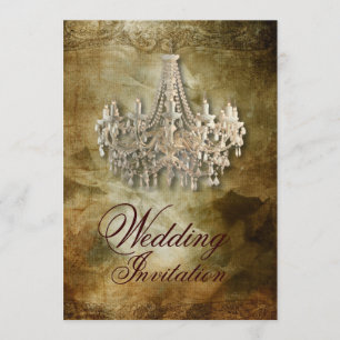rustic steampunk vintage chandelier wedding invitation