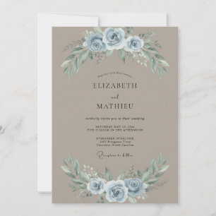 Rustic Steel Taupe Leafy Wedding Invitation