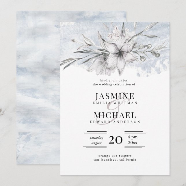 rustic stencil botanical elegant wedding invitation (Front/Back)