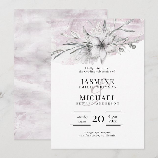 rustic stencil botanical elegant wedding invitation (Front/Back)