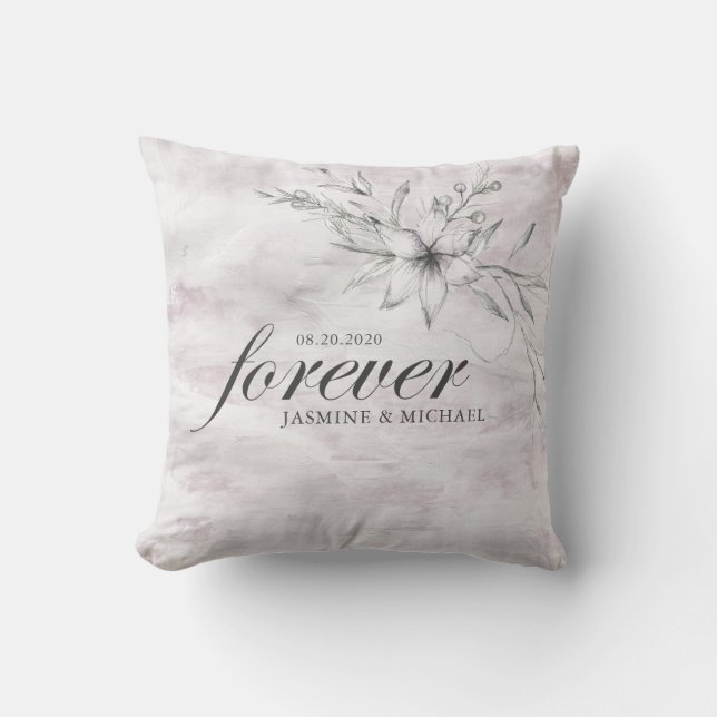 rustic stencil botanical forever wedding pillow (Front)
