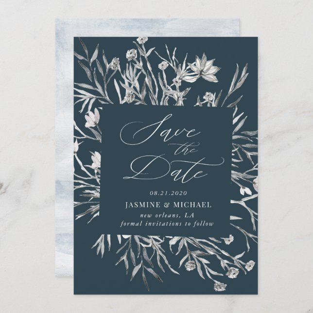 rustic stencil botanical Save the Date Invitation (Front/Back)