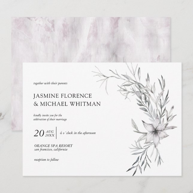rustic stencil botanics elegant wedding invitation (Front/Back)