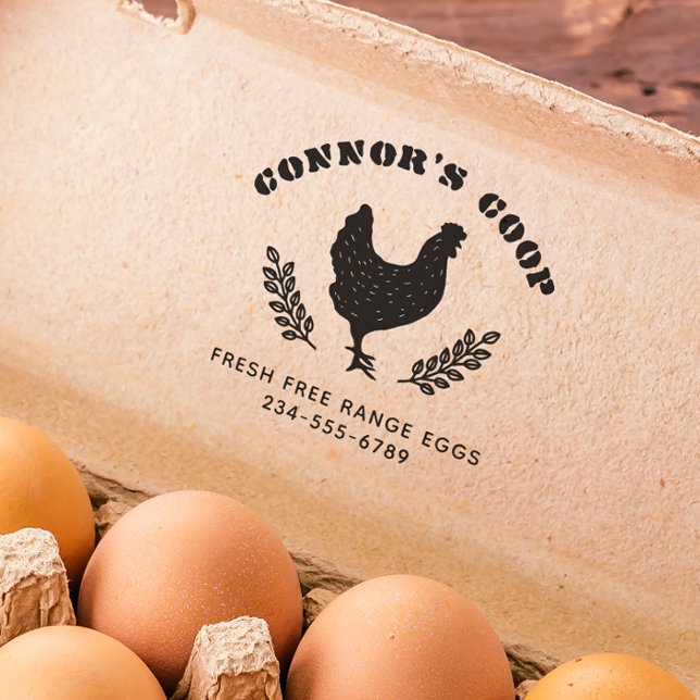 Rustic Stencil Farm Name Hen Silhouette & Contact Rubber Stamp (Rubber Stamp Mock-up)