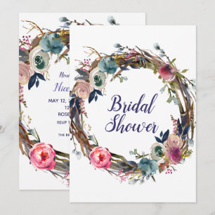 Rustic Sticks Floral Wreath Modern Bridal Shower Invitation