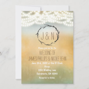 Rustic Sticks Wreath & Lights Wedding Invitations