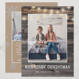 Rustic Sting Lights Merriest Christmas 2 Photos Holiday Card