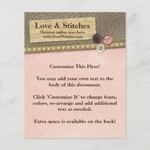 Rustic Stitched Ribbon & Buttons on Burlap Sewing Flyer