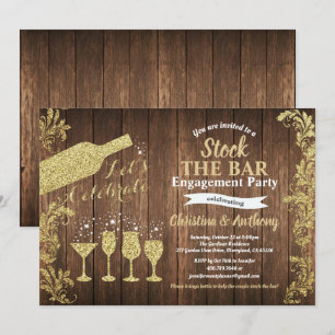 Rustic stock the bar engagement party gold invitation