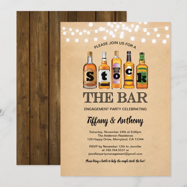 Rustic stock the bar engagement party retro invitation (Front/Back)