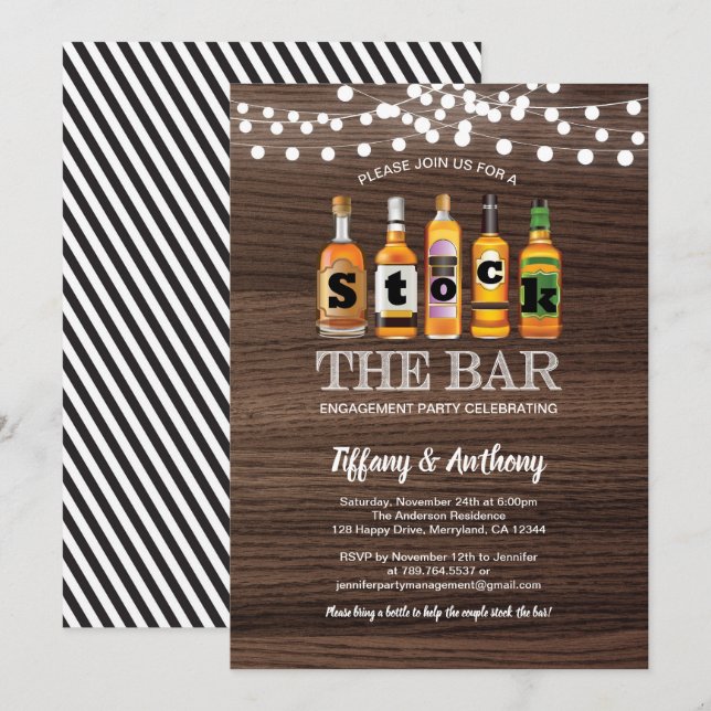 Rustic stock the bar engagement party wood invitation (Front/Back)
