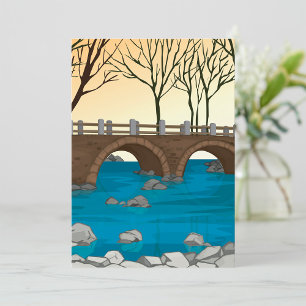 Rustic Stone Bridge Over River Nature Landscape  Invitation