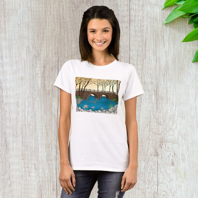 Rustic Stone Bridge Over River Nature Landscape  T-Shirt (Creator Uploaded)