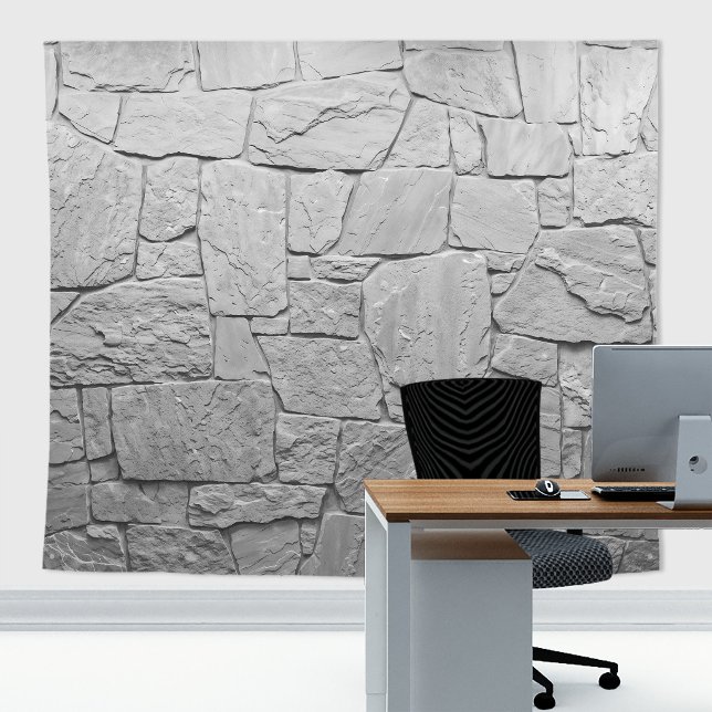Rustic Stone Slates Light Grey Rocky Wall Tapestry (Gray slates stone wall tapestry decor with stone  texture for zoom meetings backdrop or home decor)