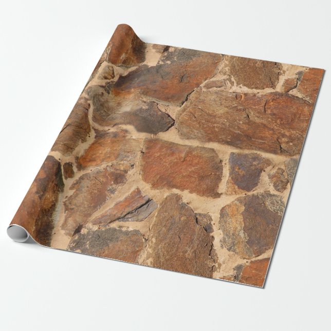 Rustic Stone Wall Structure Geology Warm Glow Wrapping Paper (Unrolled)